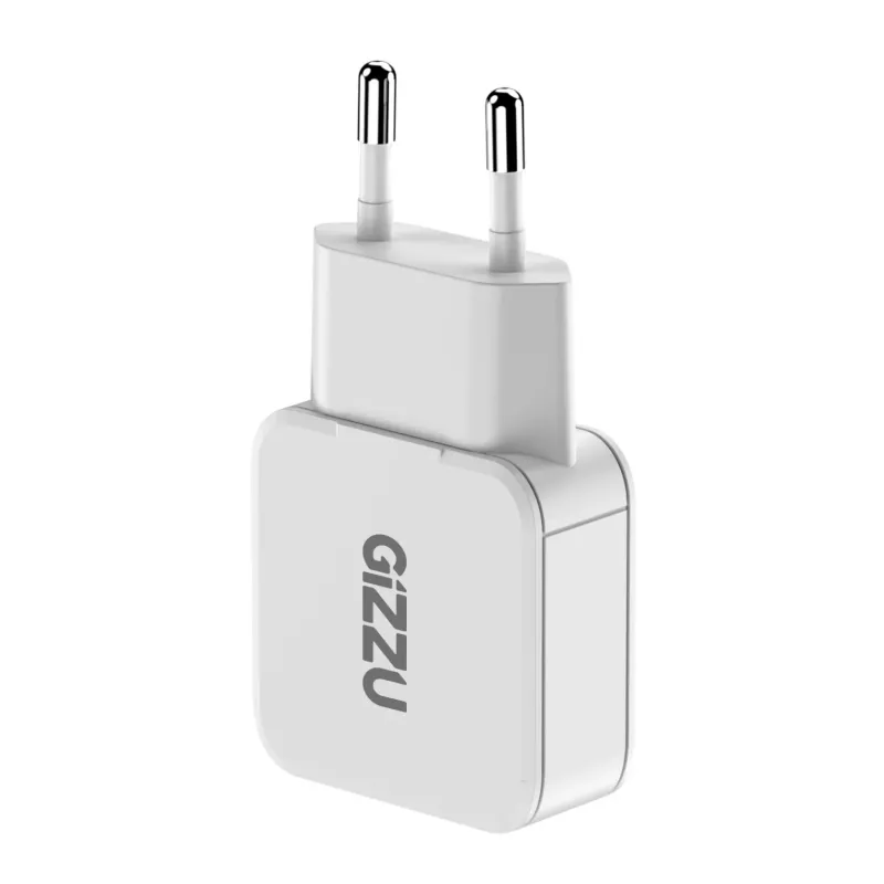 Gizzu Cargador de pared GaN de 2 puertos 20W USB-C PD 3.0 + USB-A QC 3.0 adaptador de carga rápida - blanco