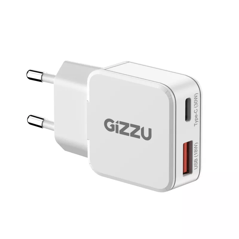 Gizzu Cargador de pared GaN 2 puertos 30W USB-C PD + USB-A QC Blanco