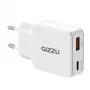 Gizzu Cargador de pared GaN de 2 puertos 45W USB-C PD y USB-A QC blanco