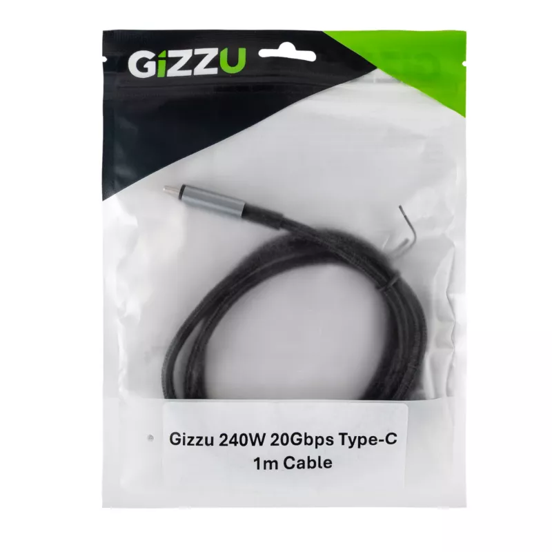 GIZZU cable trenzado USB-C a USB-C 240W 20Gbps 1m Negro