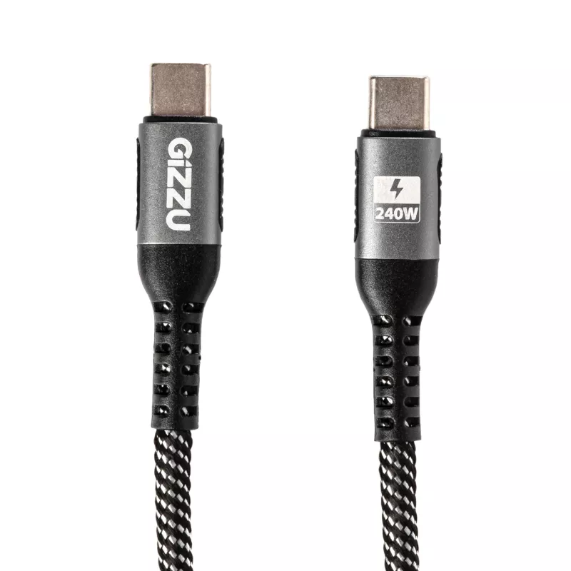 Cable trenzado USB-C a USB-C GIZZU 240W 480Mbps 1m negro