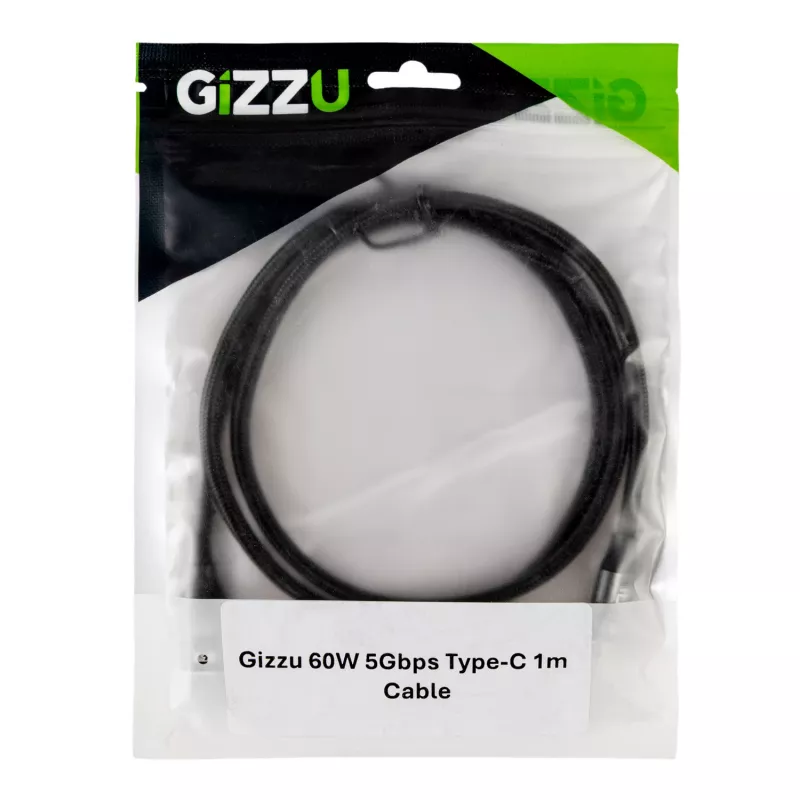 GIZZU Cable USB-C a USB-C 60W 5Gbps 2m negro