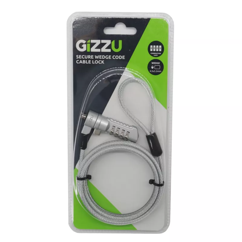 Gizzu Candado de cable con cuña de seguridad con código 1,8 m