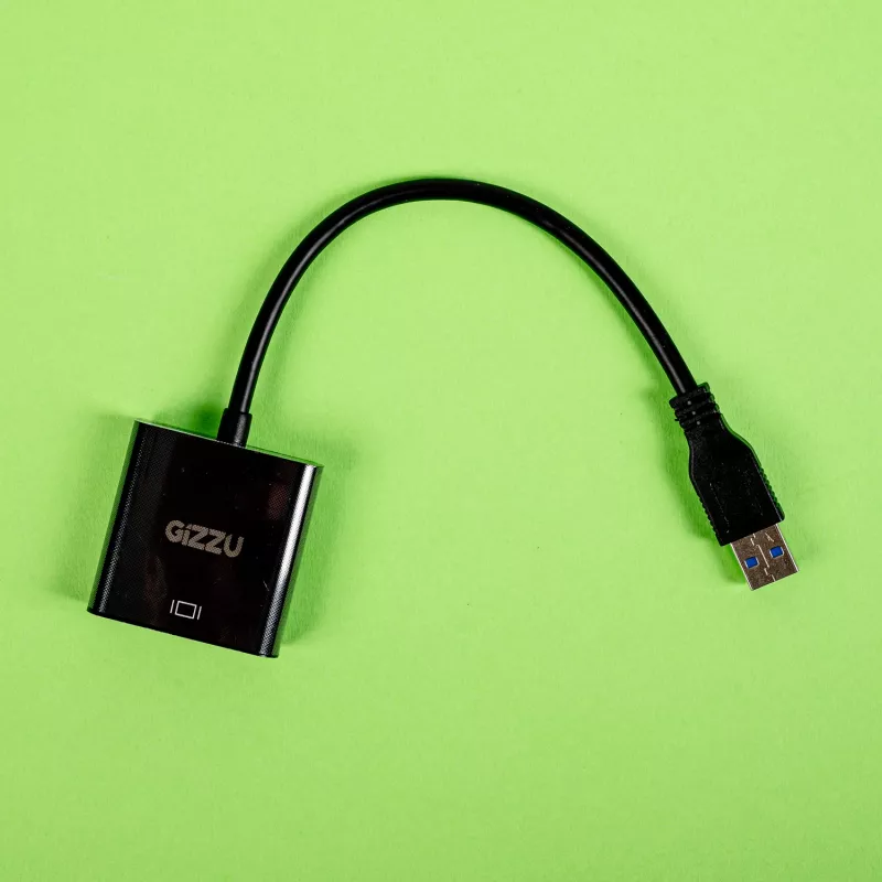Adaptador Gizzu USB 3.0 a VGA – Convertidor de vídeo externo Full HD 1080p, USB-A macho a VGA hembra, alimentado por bus, negro