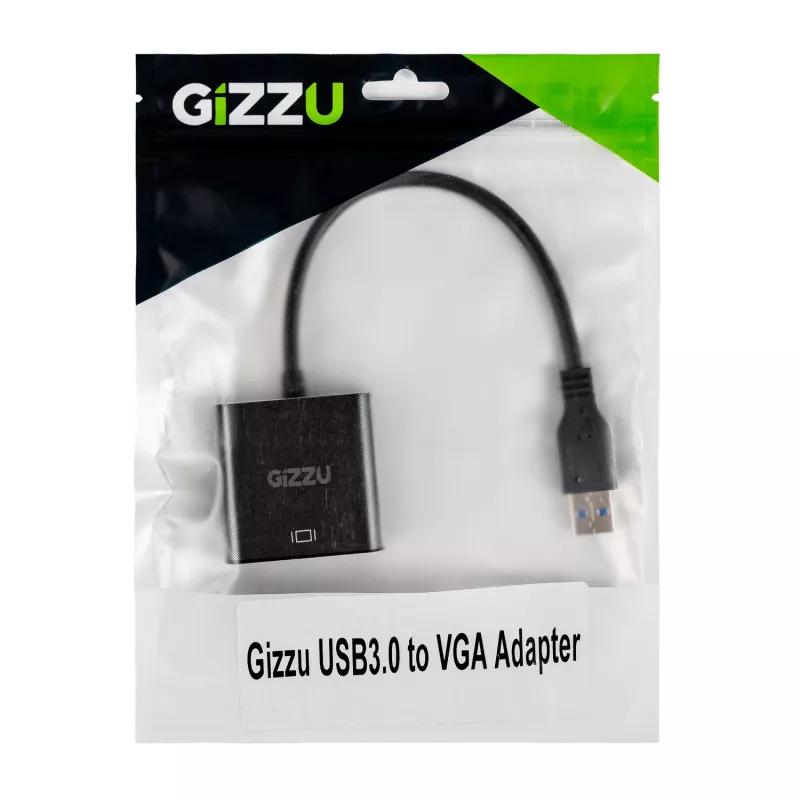 Adaptador Gizzu USB 3.0 a VGA – Convertidor de vídeo externo Full HD 1080p, USB-A macho a VGA hembra, alimentado por bus, negro