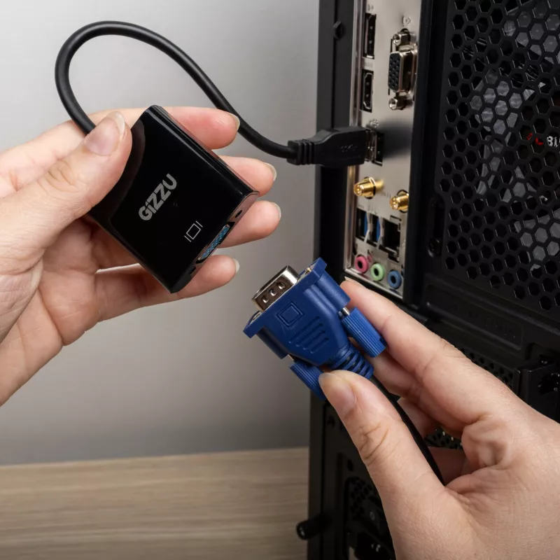 Adaptador Gizzu USB 3.0 a VGA – Convertidor de vídeo externo Full HD 1080p, USB-A macho a VGA hembra, alimentado por bus, negro