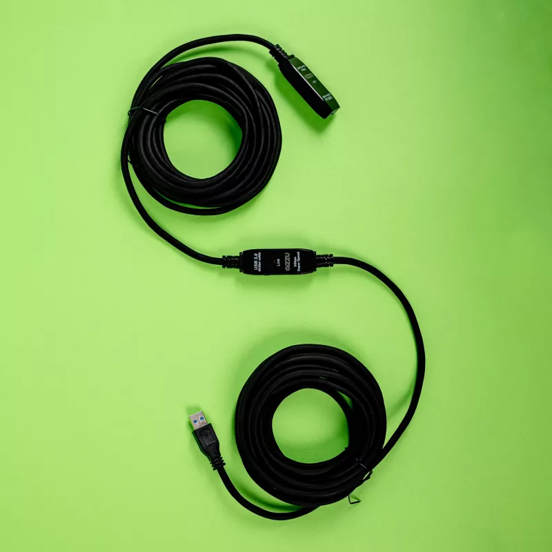 Gizzu Cable de extensión activo USB3.0 10m – Cable repetidor SuperSpeed 5Gbps con amplificador de señal, USB-A macho a hembra, alimentado por bus con puerto DC opcional, negro