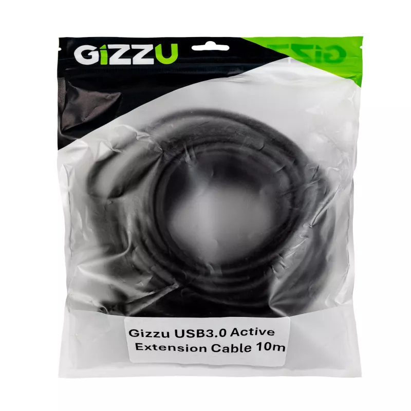Gizzu Cable de extensión activo USB3.0 10m – Cable repetidor SuperSpeed 5Gbps con amplificador de señal, USB-A macho a hembra, alimentado por bus con puerto DC opcional, negro