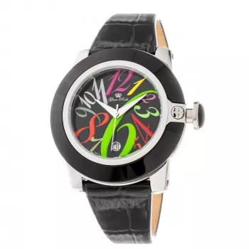 GLAM ROCK Reloj de mujer GR32018-BB (44mm) - Cuarzo suizo, bisel de cerámica negro, correa de silicona