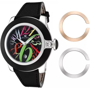 GLAM ROCK Reloj de mujer GR32018 Miami Collection 44mm Cuarzo suizo Acero inoxidable Piel Negro