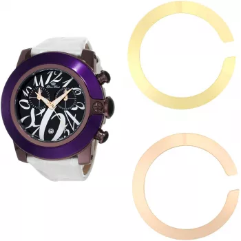 GLAM ROCK Reloj de mujer GR32112 (44mm) - Cuarzo suizo, bisel de cerámica blanco, correa de silicona