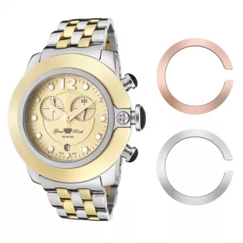 GLAM ROCK Reloj de mujer GR32159 (44 mm) - cuarzo suizo, esfera de nácar blanca, correa de silicona