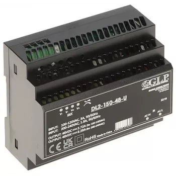 GLP Fuente de alimentación conmutada DL2-150-48-U - 150W 48V DC carril DIN, PFC activo, alto rendimiento