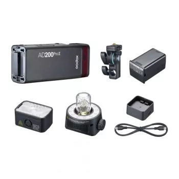 Godox AD200Pro II kit de flash de bolsillo con Bare Bulb y Fresnel Head, 200Ws, TTL/HSS, sistema X de 2,4GHz
