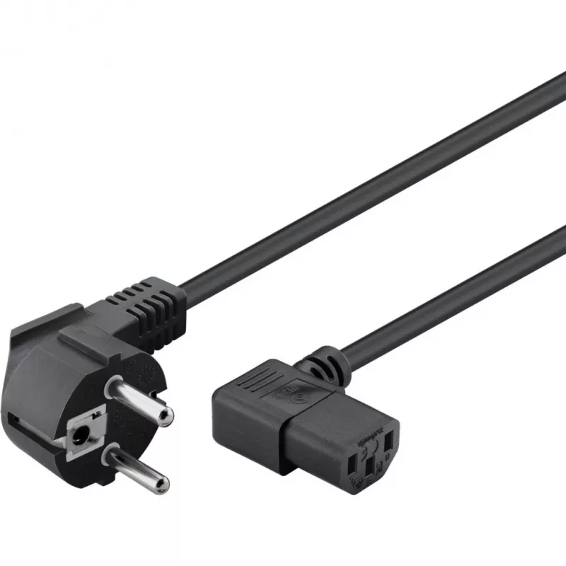 Goobay 51320 Cable de alimentación, conector macho Schuko (acodado) a conector hembra IEC C13, negro, 5 m