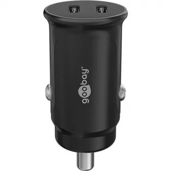 GOOBAY Cargador rápido de coche Dual-USB-C PD (Power Delivery), negro - 30W (12/24V) Apto para dispositivos con USB-C