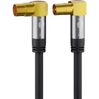 Goobay Cable de antena de TV 10 m, 4 apantallamientos, 135 dB, conectores coaxiales acodados dorados, Negro 70475