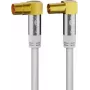 Goobay Cable de antena de TV (135 dB típ.), 4 apantallamientos, 1 m, blanco – dorado, conector hembra coaxial 90° > conector macho coaxial 90° (70411)