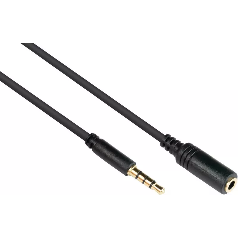 Good Connections cable de extensión de audio TRRS de 3,5 mm y 4 polos, conector macho a conector hembra, 1,5 m, negro AS-35V4B15
