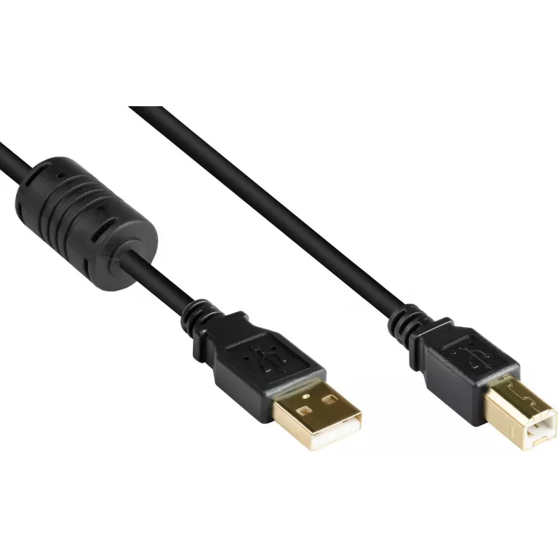 Good Connections Cable USB 2.0 A a B con núcleo de ferrita, dorado, negro, 1m