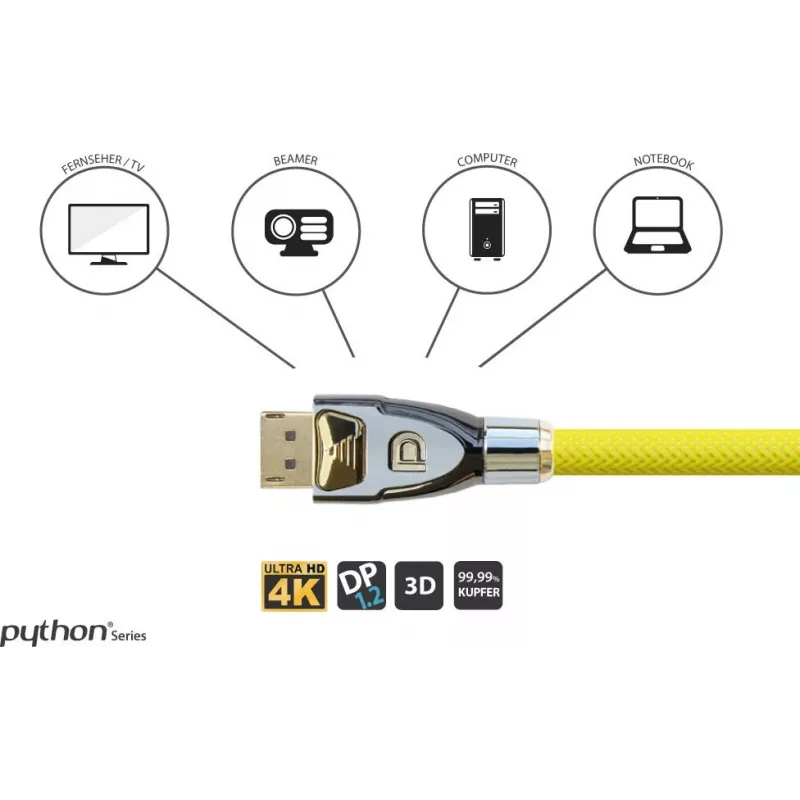 GoodConnections Alcasa Python Cable DisplayPort 1.4 8K 60Hz 2m conector macho a conector macho dorado GC-M0074