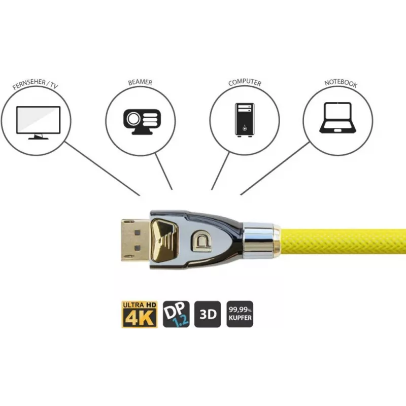GoodConnections Alcasa Python Cable DisplayPort 1.4 8K 60Hz 2m conector macho a conector macho dorado GC-M0074