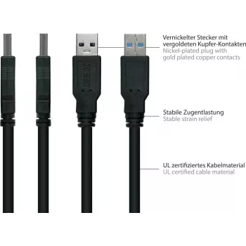 GoodConnections Alcasa Cable USB 3.2 Gen 1 A a B 1,8 m negro