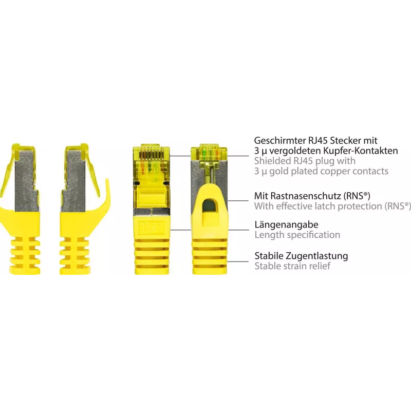 GoodConnections Cable de parcheo Cat.7 RJ45 - 25m, amarillo, S/FTP PiMF, libre de halógenos, 600MHz (8070R-250Y)
