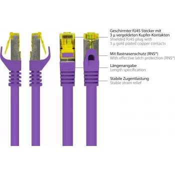 GoodConnections cable de red Cat.7 S/FTP con RNS® Latch Protection, 40 m, violeta 8070R-400V