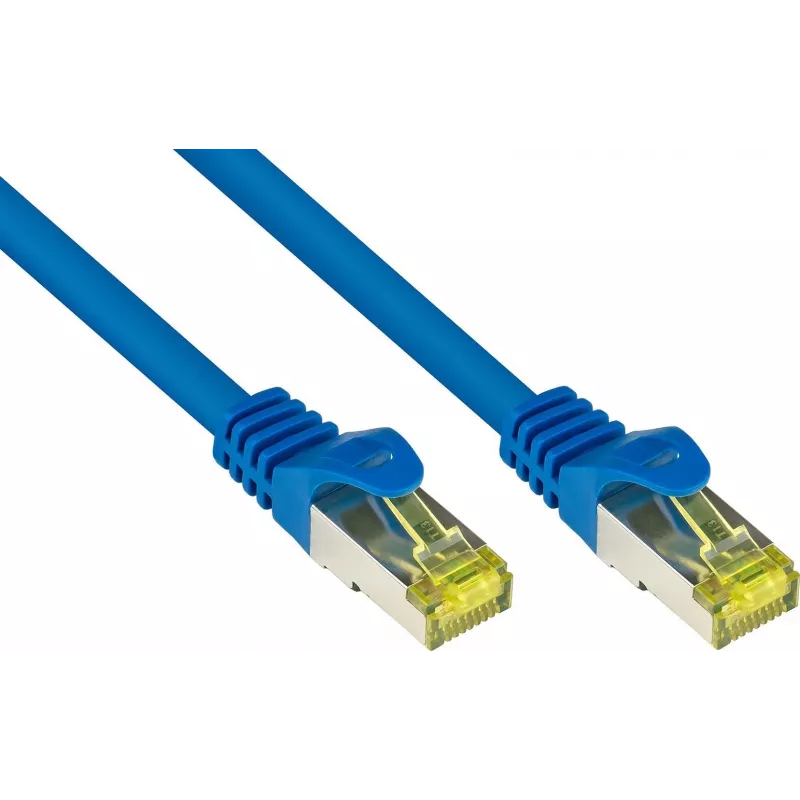 GoodConnections Cat.7 S/FTP cable de parcheo RJ45, 15m, azul, libre de halógenos, 600MHz, protección de lengüeta 8070R-150B