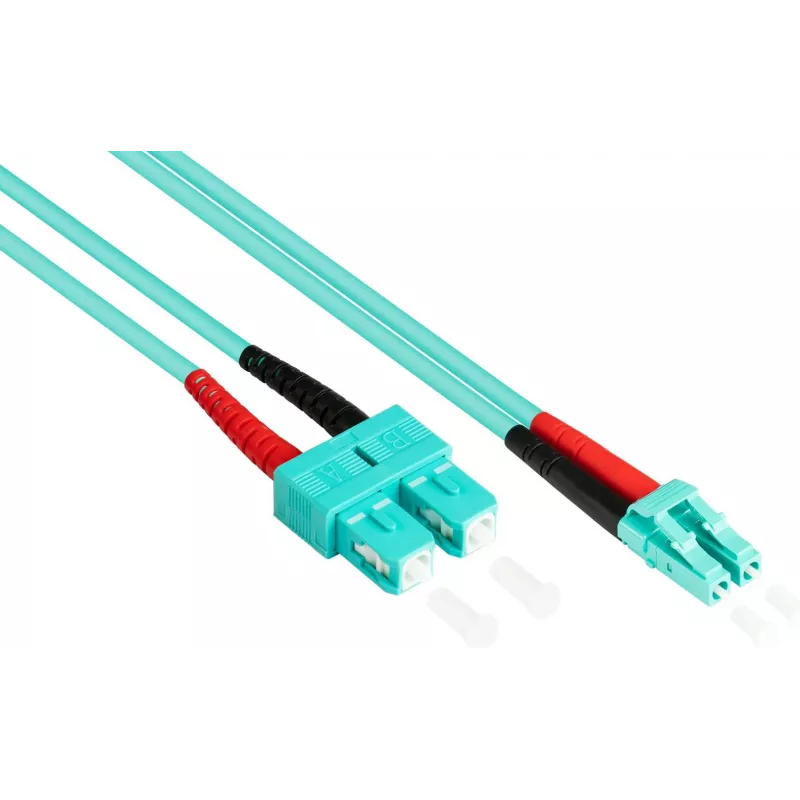 GoodConnections Cable de parcheo de fibra óptica OM3 dúplex multimodo SC a LC, 50/125 µm, 1 m, LSZH aqua LW-801LS3