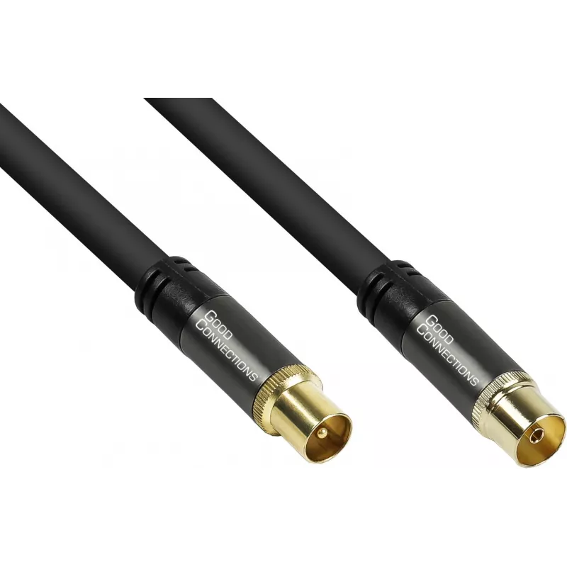 GoodConnections Cable de antena SmartFLEX, conector coaxial IEC macho a hembra, dorado, cuádruple apantallamiento, atenuación de apantallamiento 120 dB, negro, 30 m (GC-M2060)