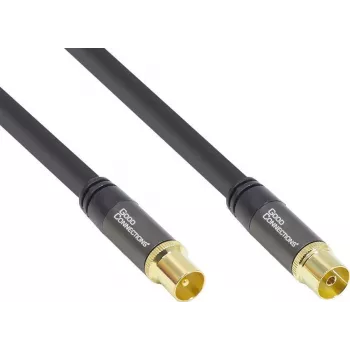 GoodConnections Cable de antena SmartFLEX, conector coaxial IEC macho a hembra, dorado, cuádruple apantallamiento, atenuación de apantallamiento 120 dB, negro, 30 m (GC-M2060)