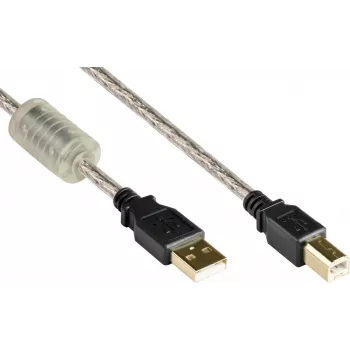 Good Connections Cable USB 2.0 de alta calidad con núcleo de ferrita y contactos dorados, transparente, 5 m