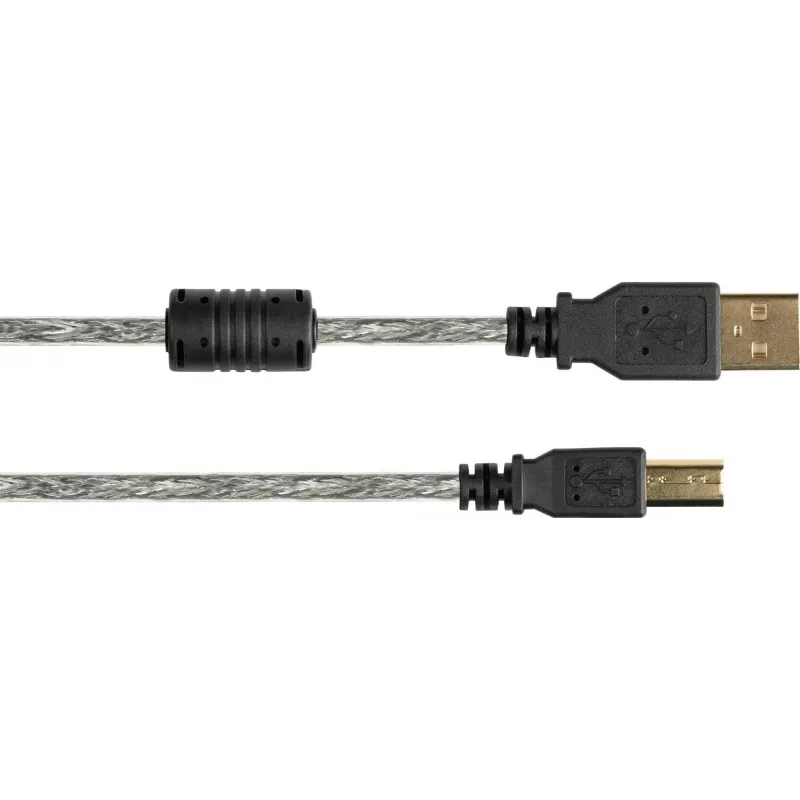 Good Connections Cable USB 2.0 de alta calidad con núcleo de ferrita y contactos dorados, transparente, 5 m