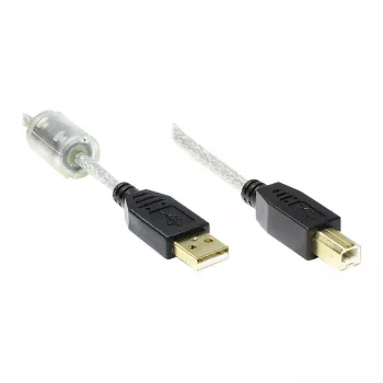 Good Connections Cable USB 2.0 de alta calidad con núcleo de ferrita y contactos dorados, transparente, 5 m