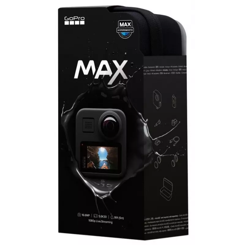 GoPro MAX Cámara de acción 360 grados con vídeo 5,6K, estabilización HyperSmooth, audio con 6 micrófonos, sumergible hasta 16ft