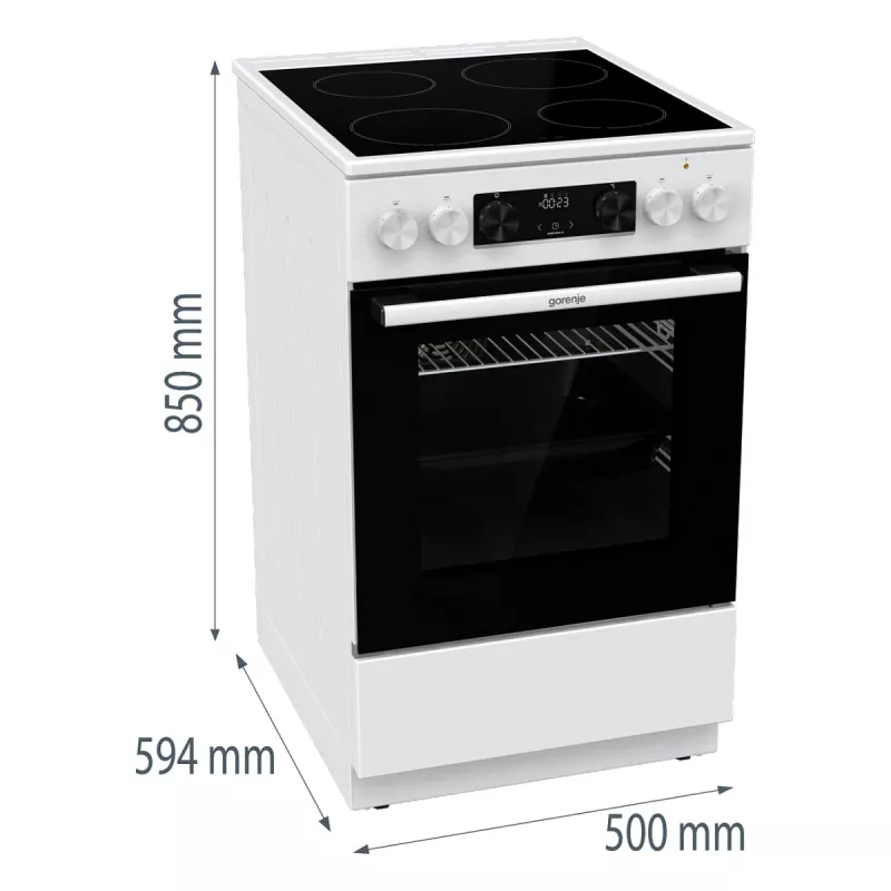 Cocina eléctrica independiente Gorenje GEC 5C41 WG – blanca, 50 cm, 70 L, 9 funciones
