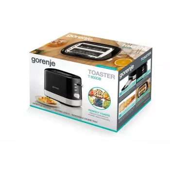 Tostadora de 2 ranuras Gorenje T800DB, 800 W, 7 niveles de tostado, negra