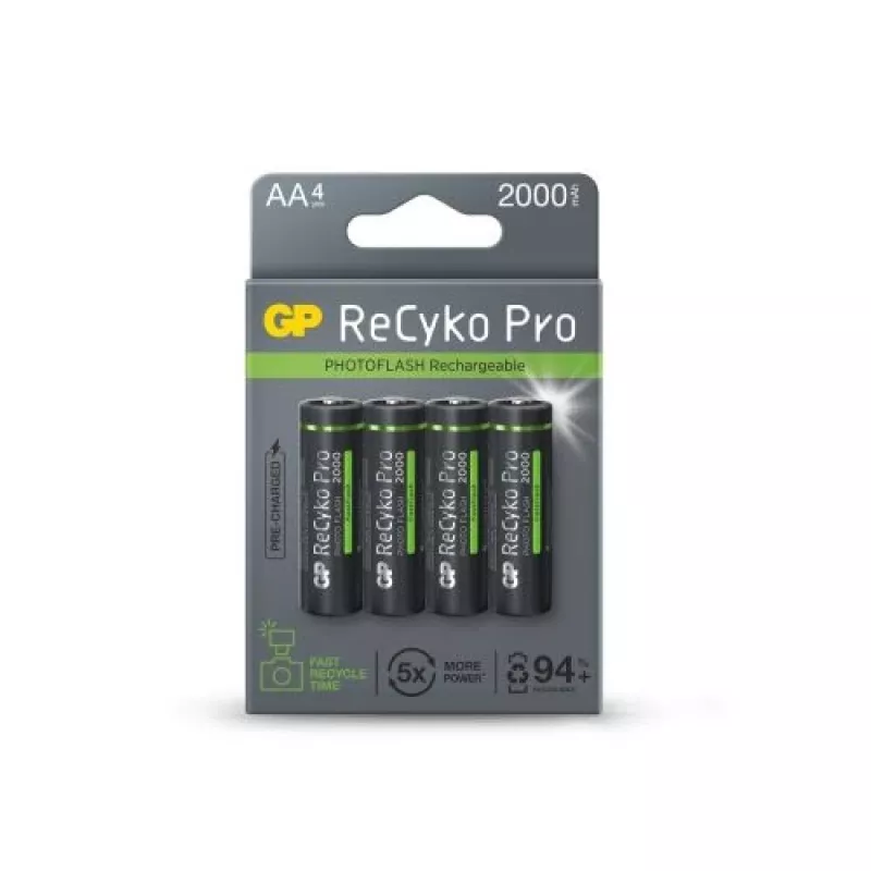 GP Pila (AA) recargable ReCyko+ Pro Fast Flash, NiMH, blíster de 4, 2000mAh