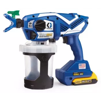 Graco Ultramax Cordless Airless Kit de pistola de pintura inalámbrica con 2 baterías DeWalt 2.0Ah, cargador y bolsa de herramientas