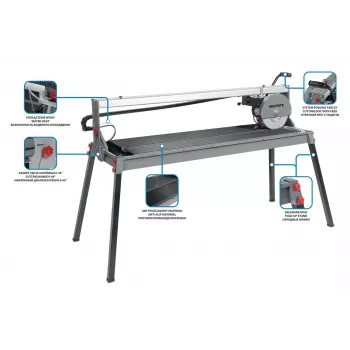 Graphite 59G892 cortadora eléctrica de azulejos 1500W, disco de 250mm, longitud de corte 1200mm, mesa 1230x460mm