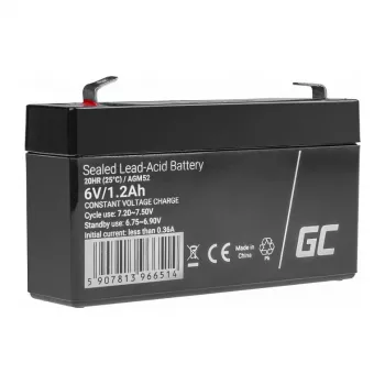 Green Cell AGM VRLA 6V 1.2Ah batería libre de mantenimiento para alarmas, cajas registradoras, juguetes