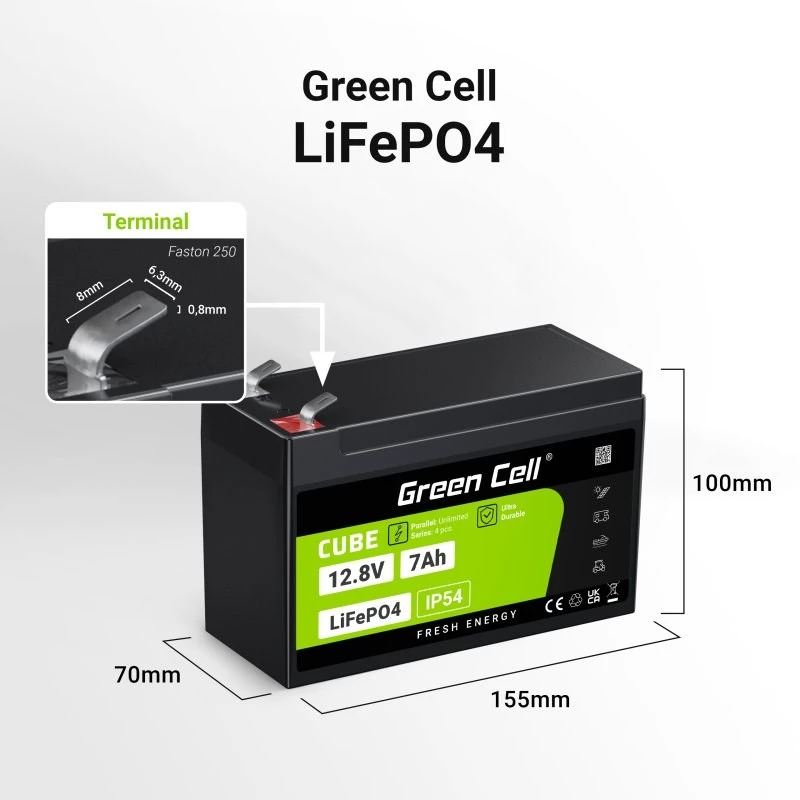 Green Cell LFPGC12V7AH Batería SAI de litio-hierro-fosfato (LiFePO4) 12,8 V 7 Ah
