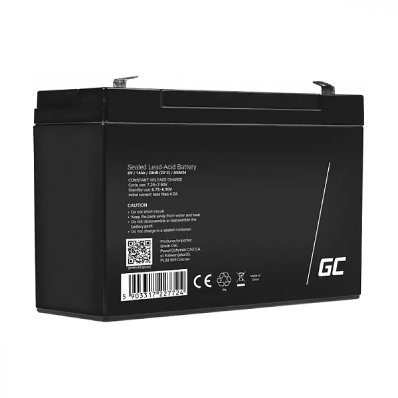 Green Cell Batería de sustitución AGM34 6V 14Ah AGM plomo-ácido con fibra