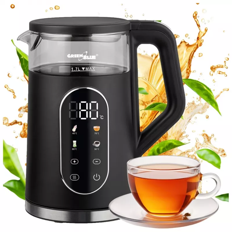 GREENBLUE Hervidor inalámbrico GB670 B 1,7L 2200W Negro/Plata