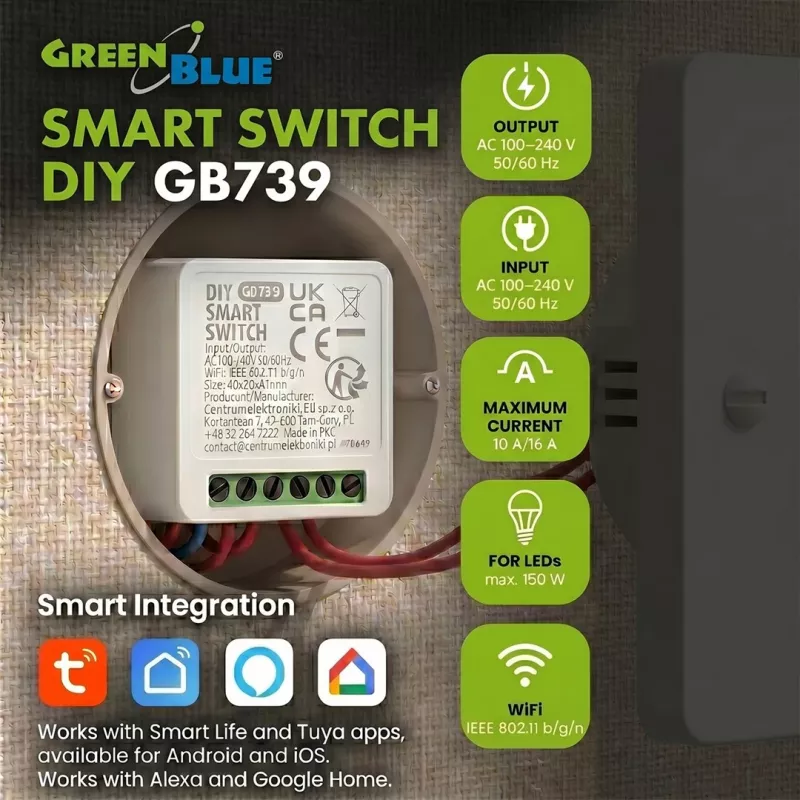 Relé de control Wi-Fi empotrable GREENBLUE GB739