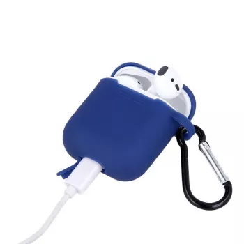Funda de silicona GreenGo con gancho azul oscuro para Apple AirPods