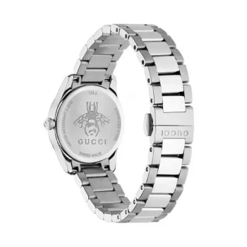 Reloj de mujer Gucci G-Timeless YA126572A 27mm acero inoxidable esfera plateada con índices de diamantes suizo cuarzo