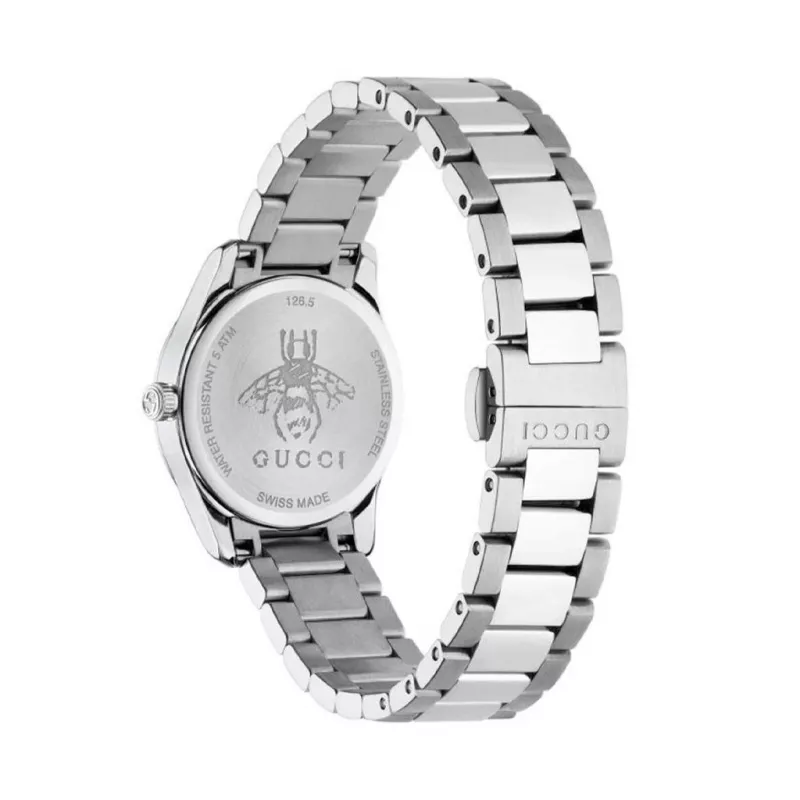 Reloj de mujer Gucci G-Timeless YA126572A 27mm acero inoxidable esfera plateada con índices de diamantes suizo cuarzo